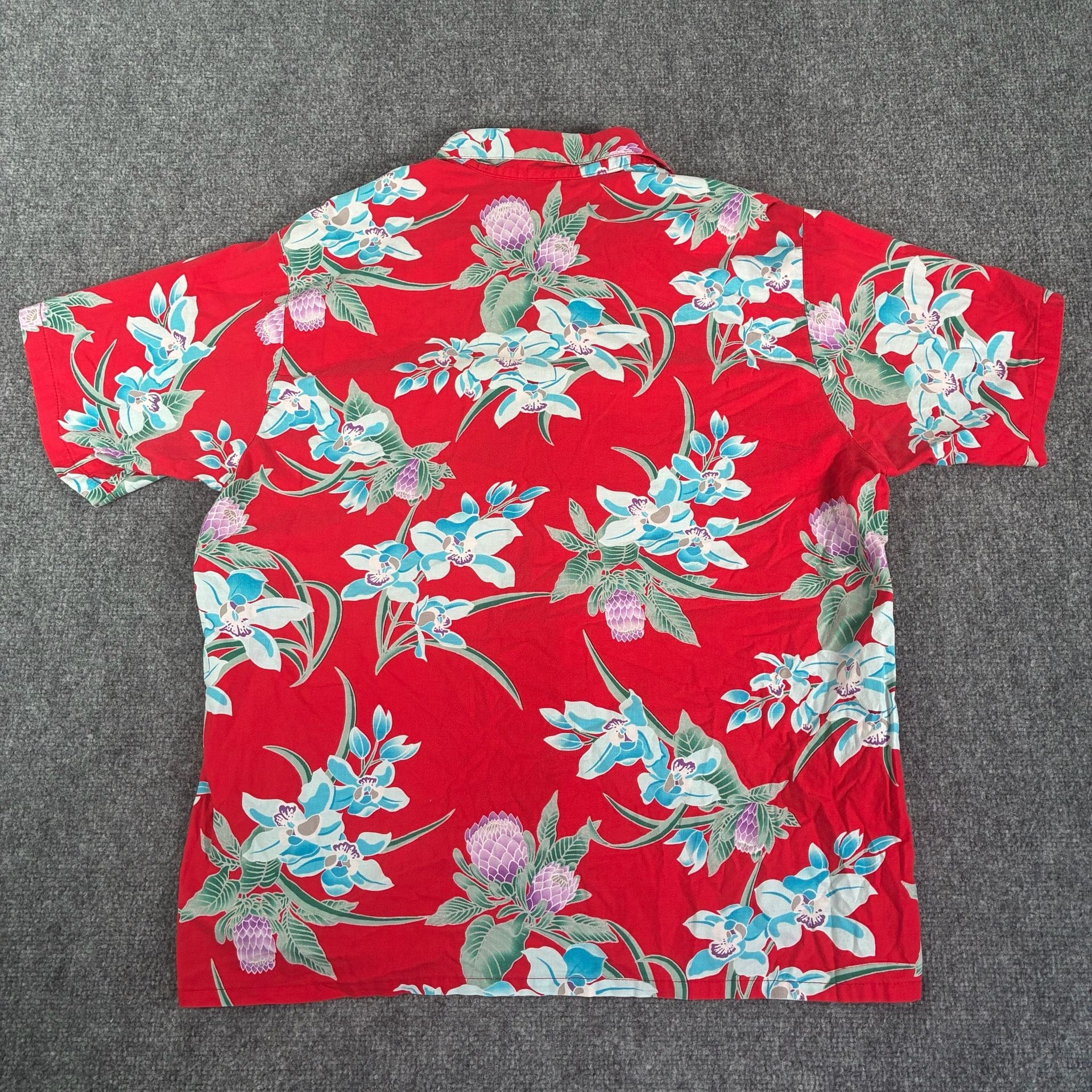 Vintage Paradise Found MAGNUM PI Aloha Hawaiian Shirt Red Floral Men's Large USA 6