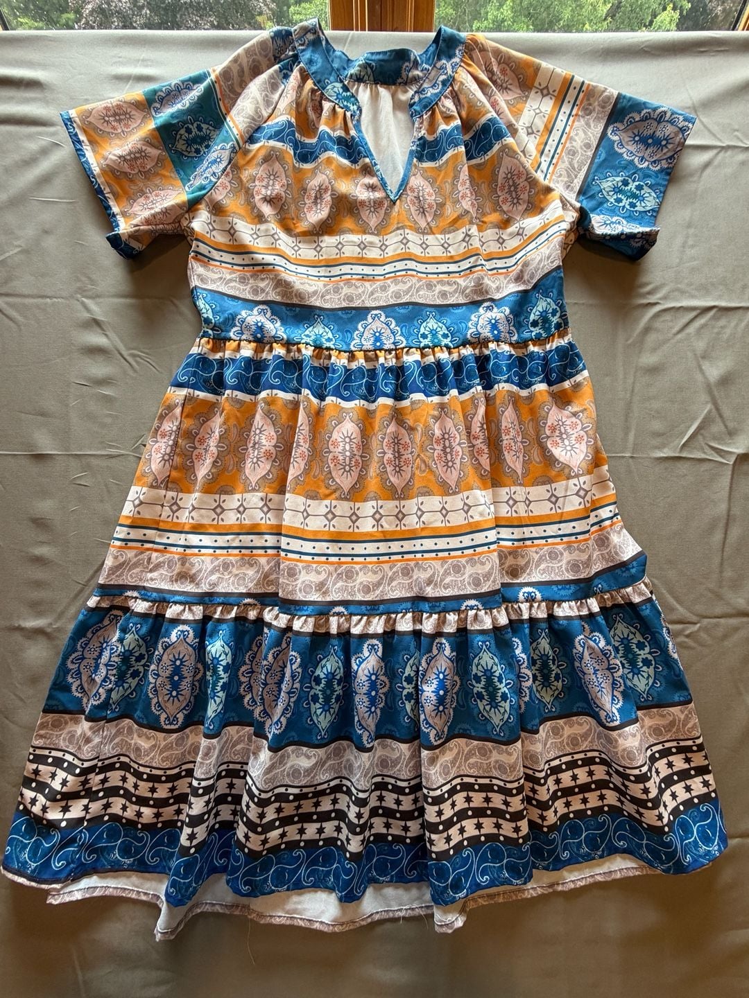 Bohemian Style Southwestern Print Short Sleeve Tiered 2