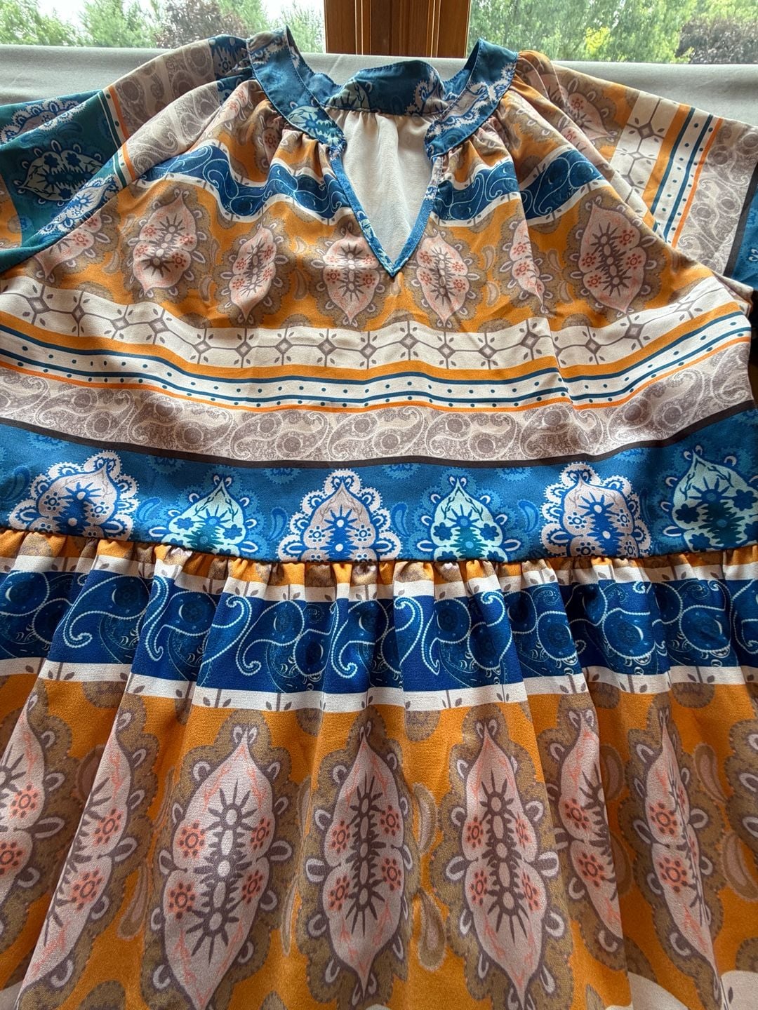Bohemian Style Southwestern Print Short Sleeve Tiered 3