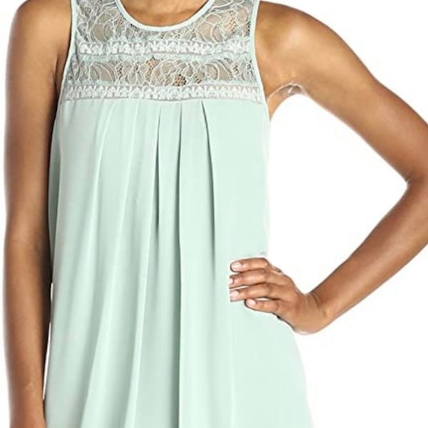 BCBGeneration Babydoll Sage Green Pleated Chiffon Dress with Lace Yoke Detail