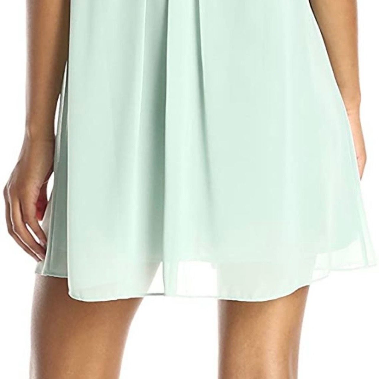 BCBGeneration Babydoll Sage Green Pleated Chiffon Dress with Lace Yoke Detail 10