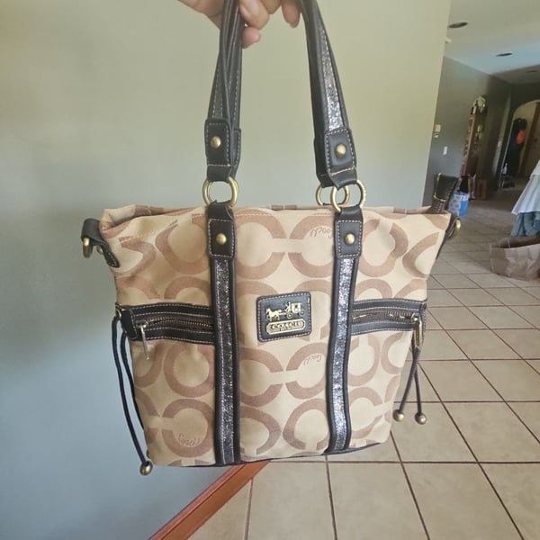 Coach Op Art Signature Canvas Zip Tote Bag F14530
