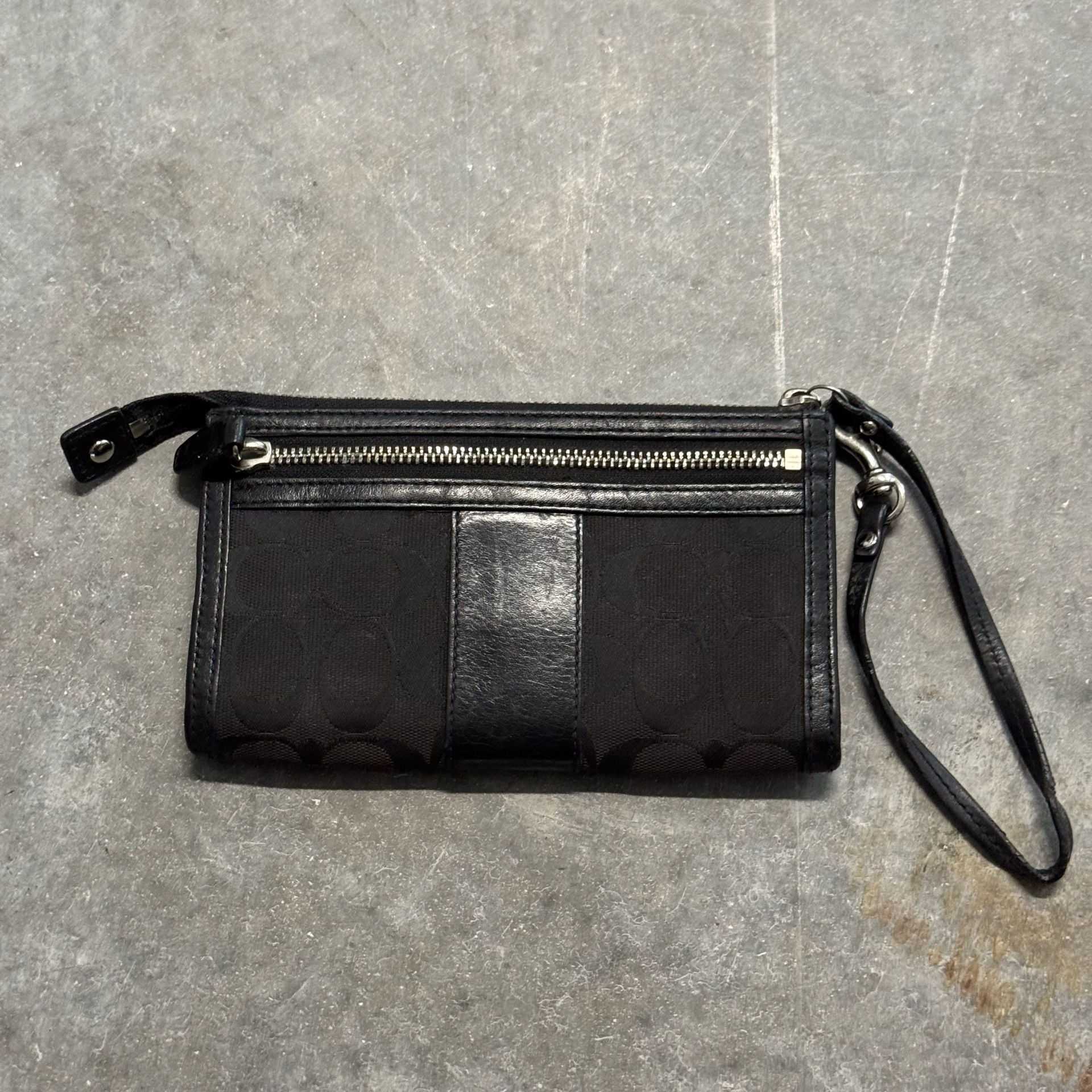 Coach Signature Monogram Canvas and Leather Wristlet Wallet Front Logo Plate 3
