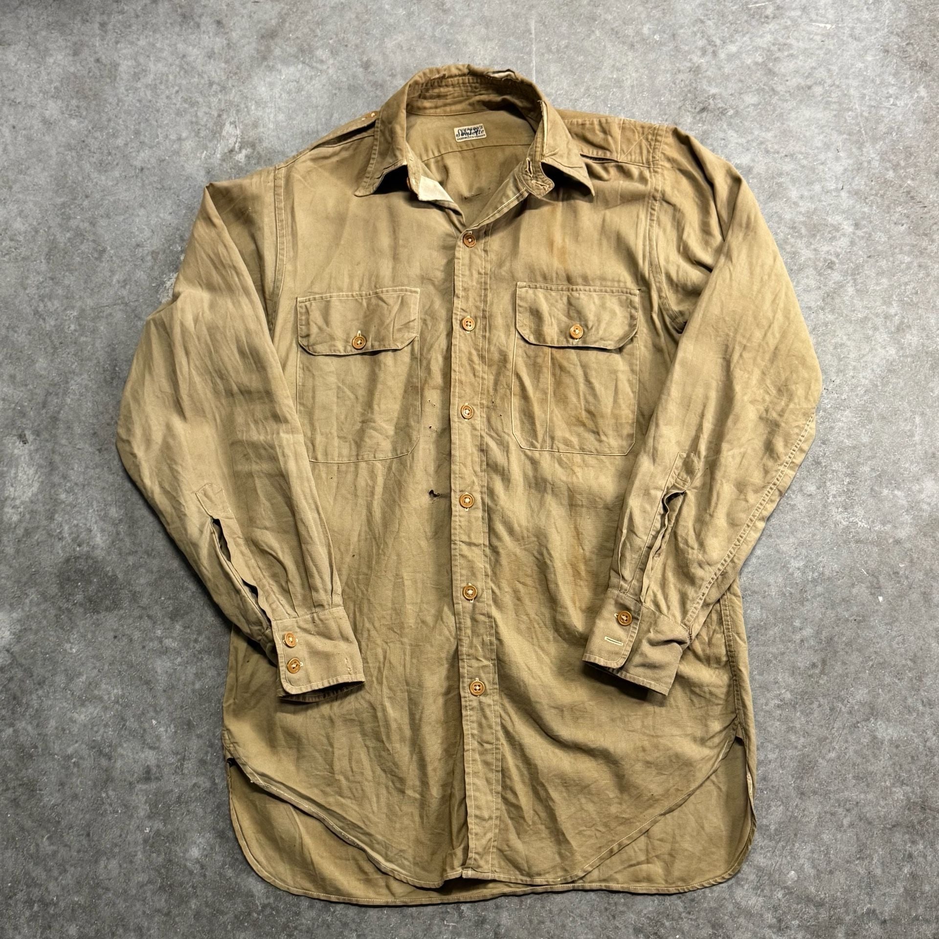 Vintage Simpson's Sanforized-Shrunk Khaki Military Style Work Shirt L 2