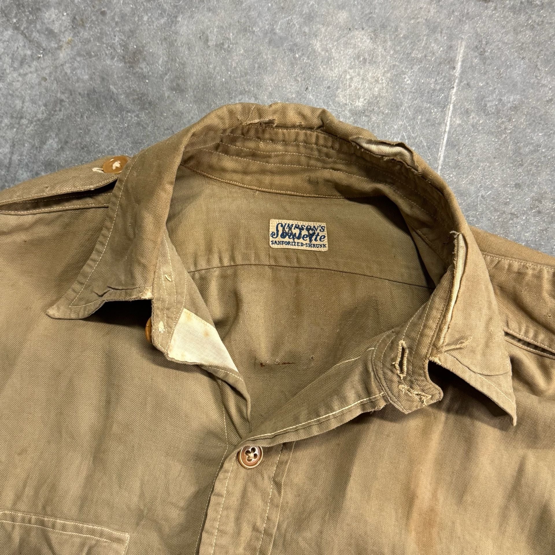 Vintage Simpson's Sanforized-Shrunk Khaki Military Style Work Shirt L 3