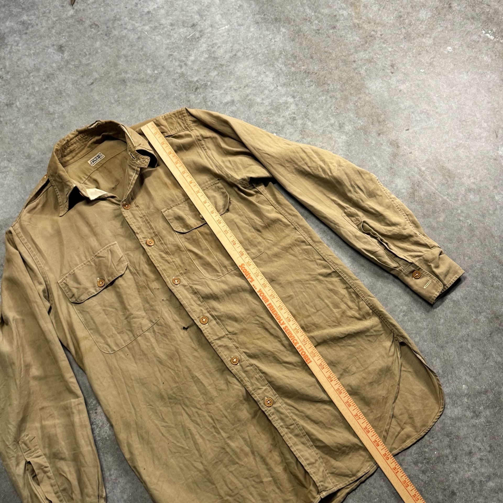 Vintage Simpson's Sanforized-Shrunk Khaki Military Style Work Shirt L 4