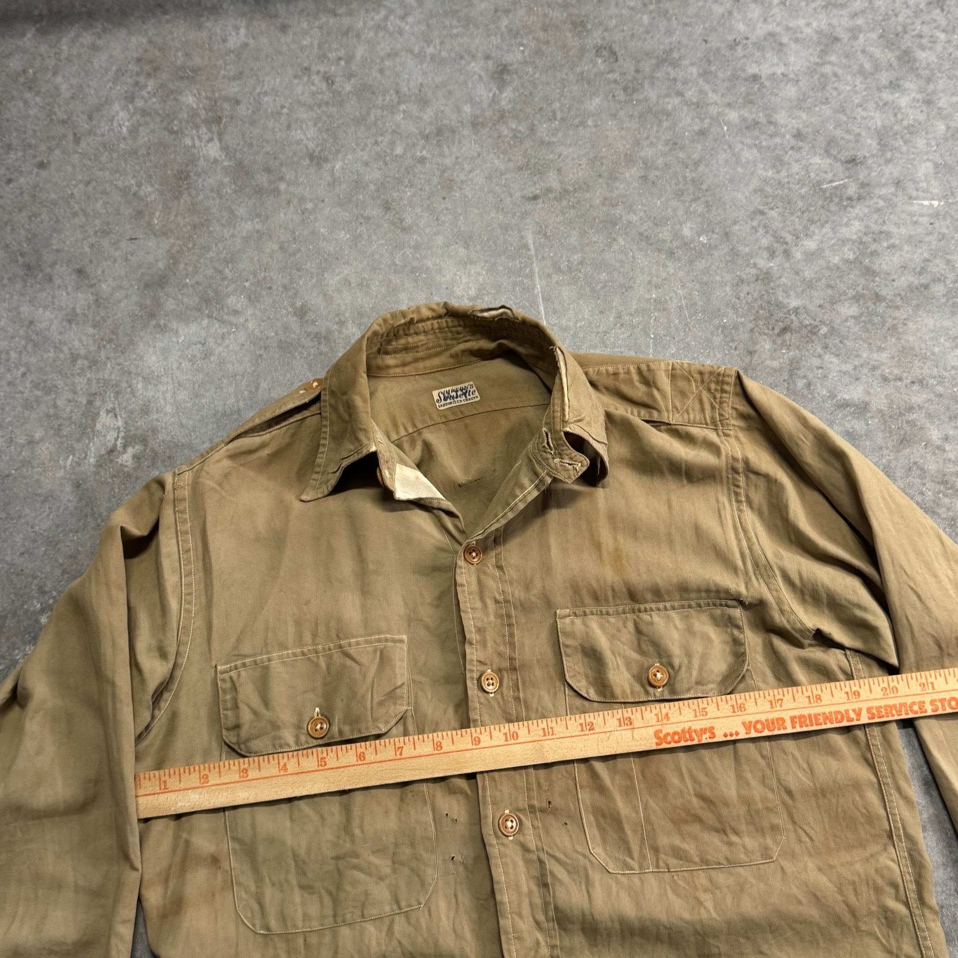 Vintage Simpson's Sanforized-Shrunk Khaki Military Style Work Shirt L 5