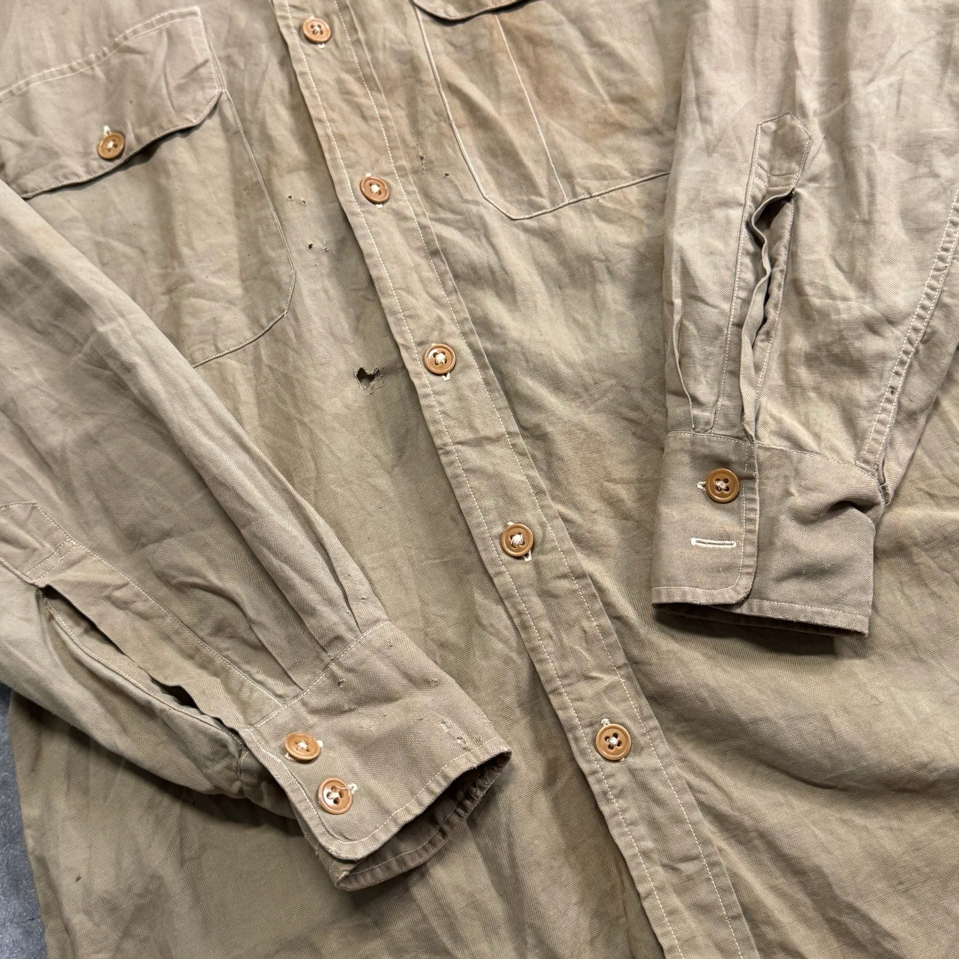 Vintage Simpson's Sanforized-Shrunk Khaki Military Style Work Shirt L 6