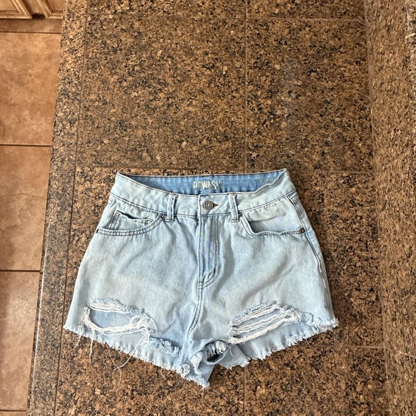 Rewash Women's Light Wash Distressed Raw Hem Denim Jean Shorts