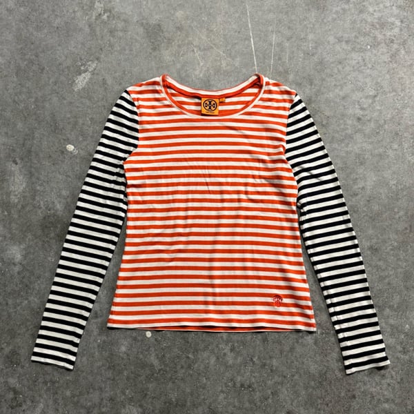 Tory Burch Womens Striped Long Sleeve Tee with Elbow Patches size S