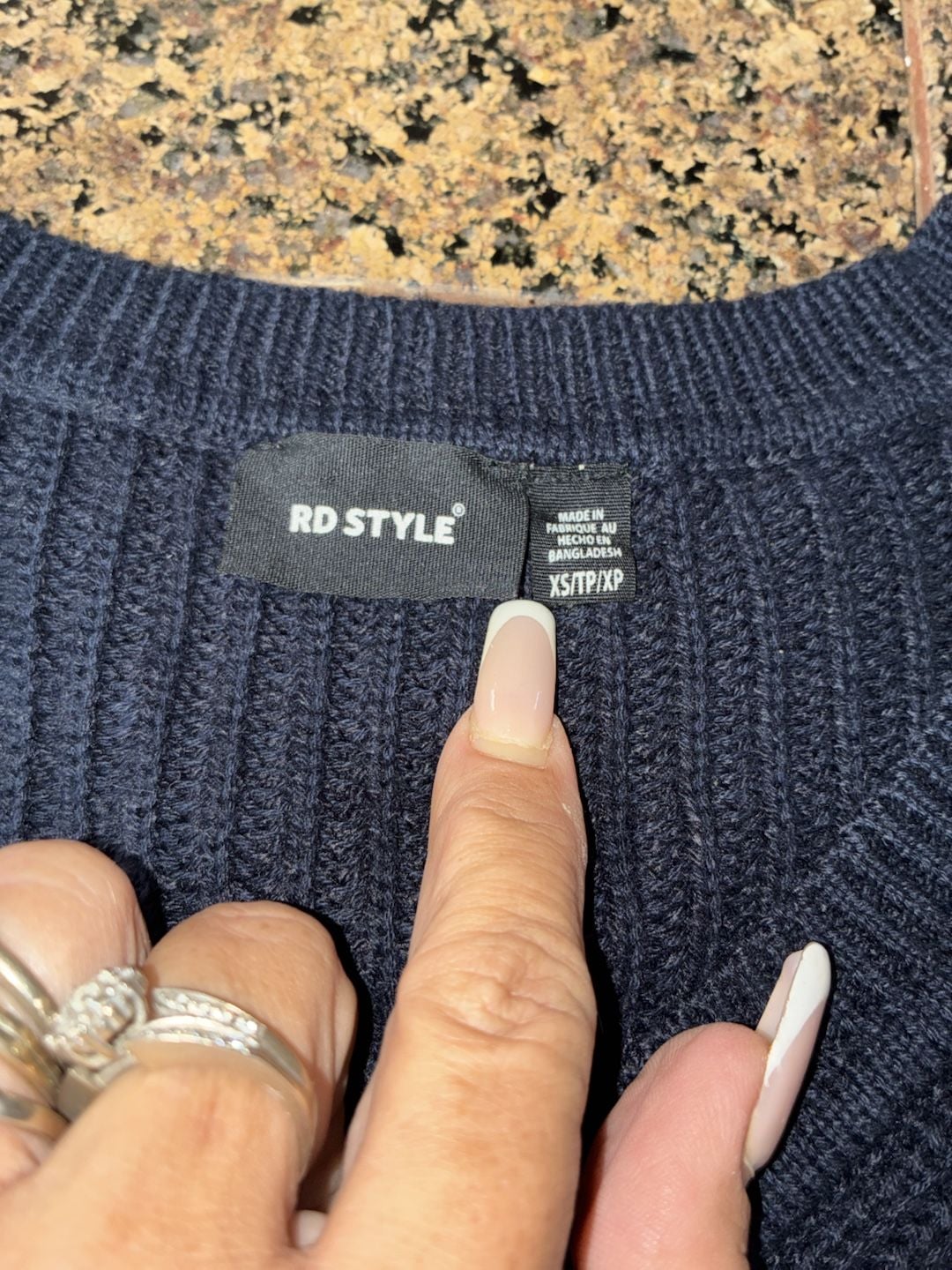 RD Style Navy Blue Ribbed V-Neck Knit Sweater 3