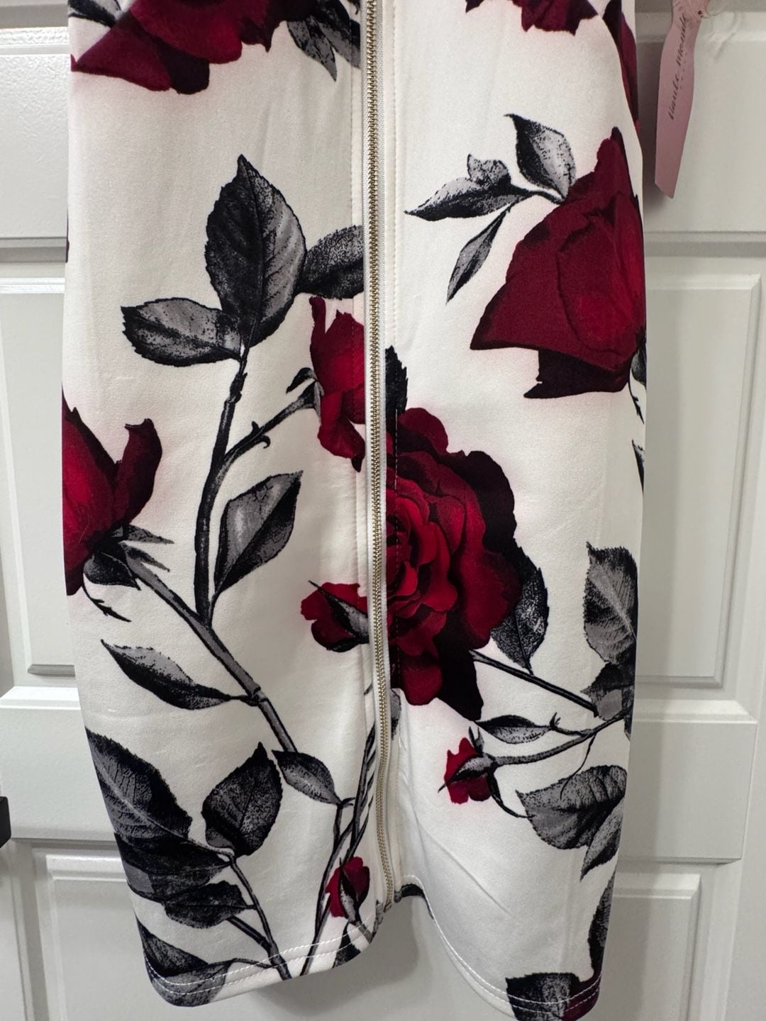 Haute Monde White and Red Floral Rose Print Zip-Front Mini Dress 6