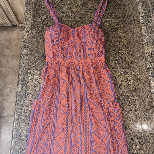 American Eagle Outfitters Women's Tribal Aztec Print Mini Dress with Cutout Back and Pockets