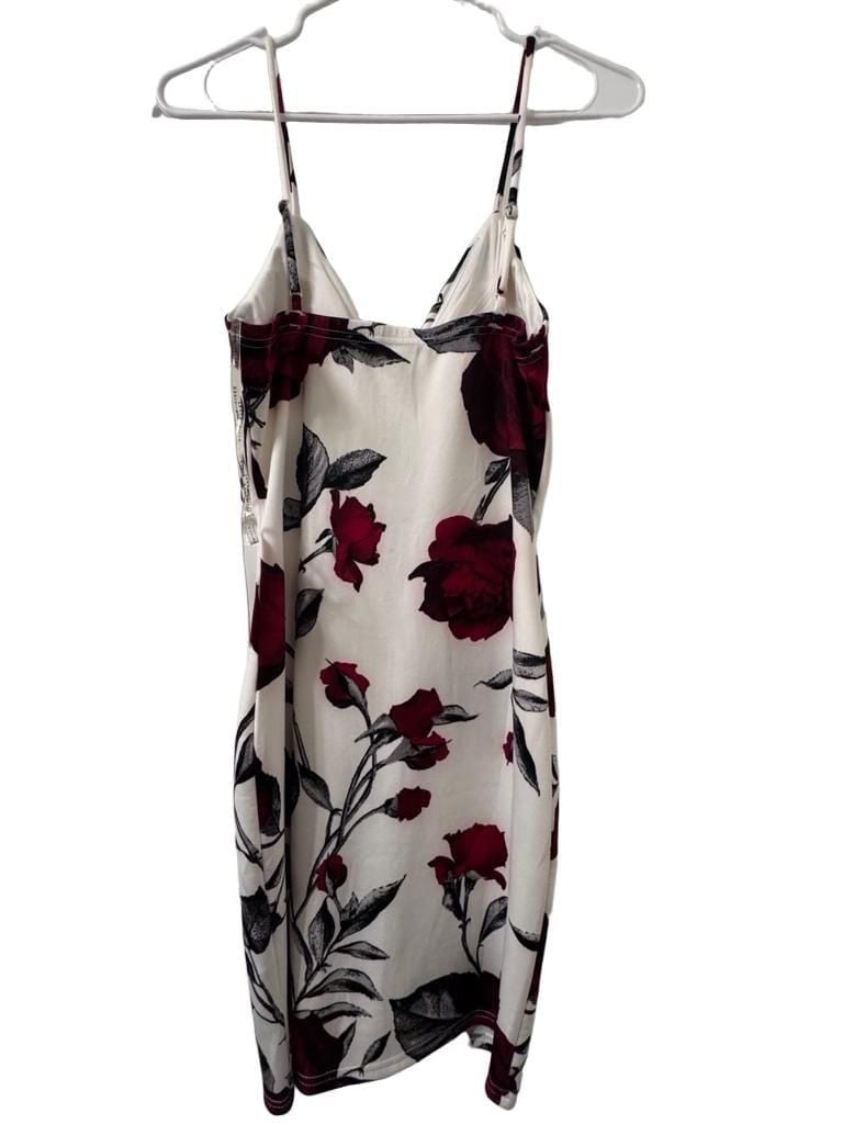 Haute Monde White and Red Floral Rose Print Zip-Front Mini Dress 3