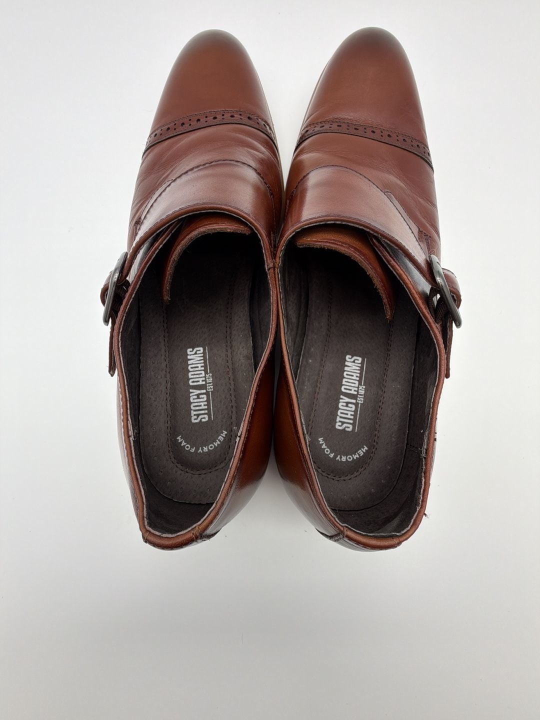 Stacy Adams Men's Desmond Cap Toe Monk Strap Dress Shoes in Cognac 8