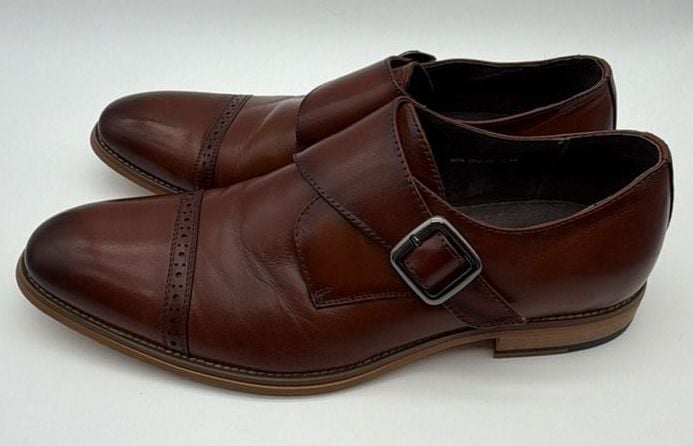 Stacy Adams Men's Desmond Cap Toe Monk Strap Dress Shoes in Cognac 7