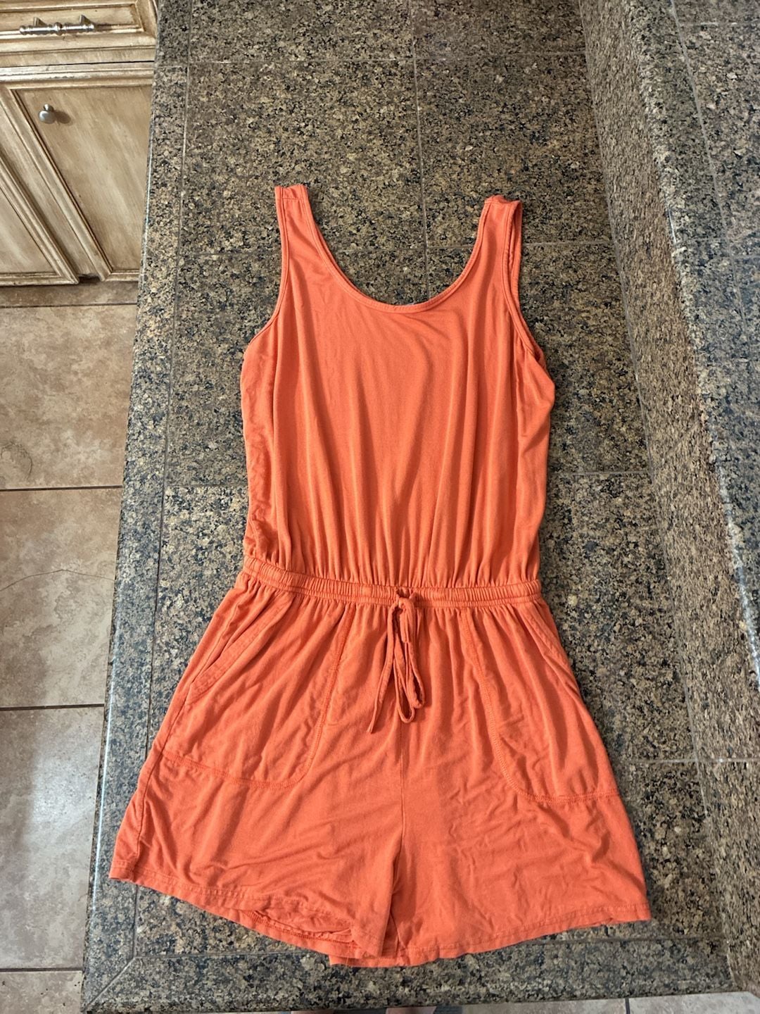 Adone Sleeveless Drawstring Waist Romper in Orange 2