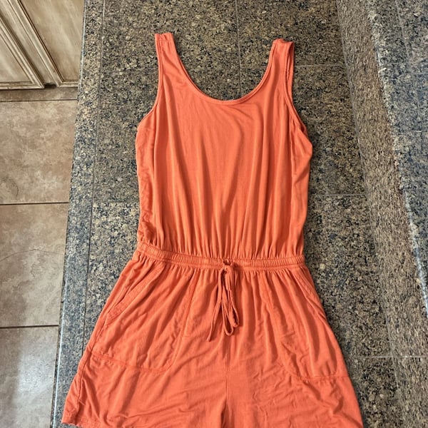 Adone Sleeveless Drawstring Waist Romper in Orange