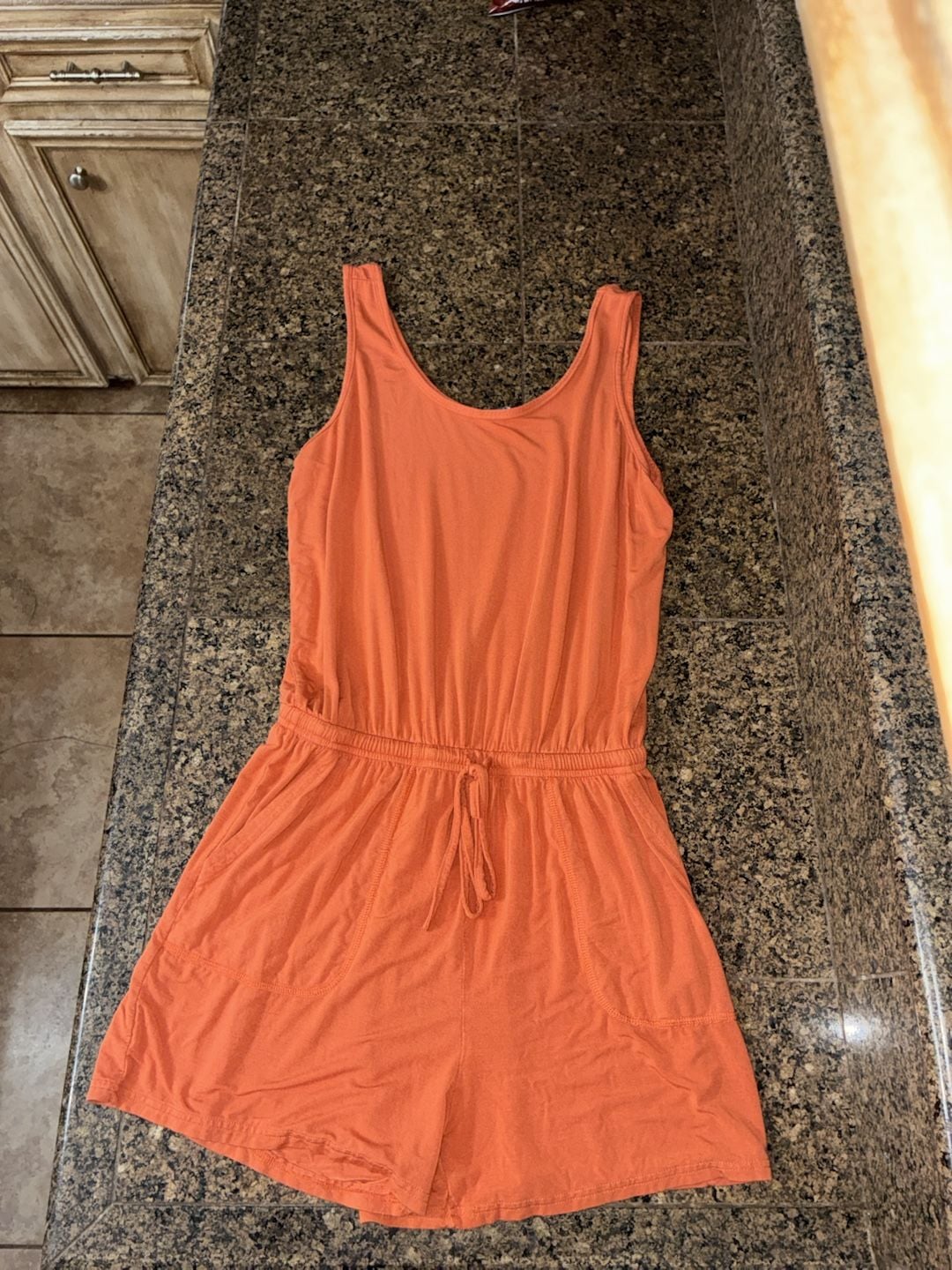 Adone Sleeveless Drawstring Waist Romper in Orange 3