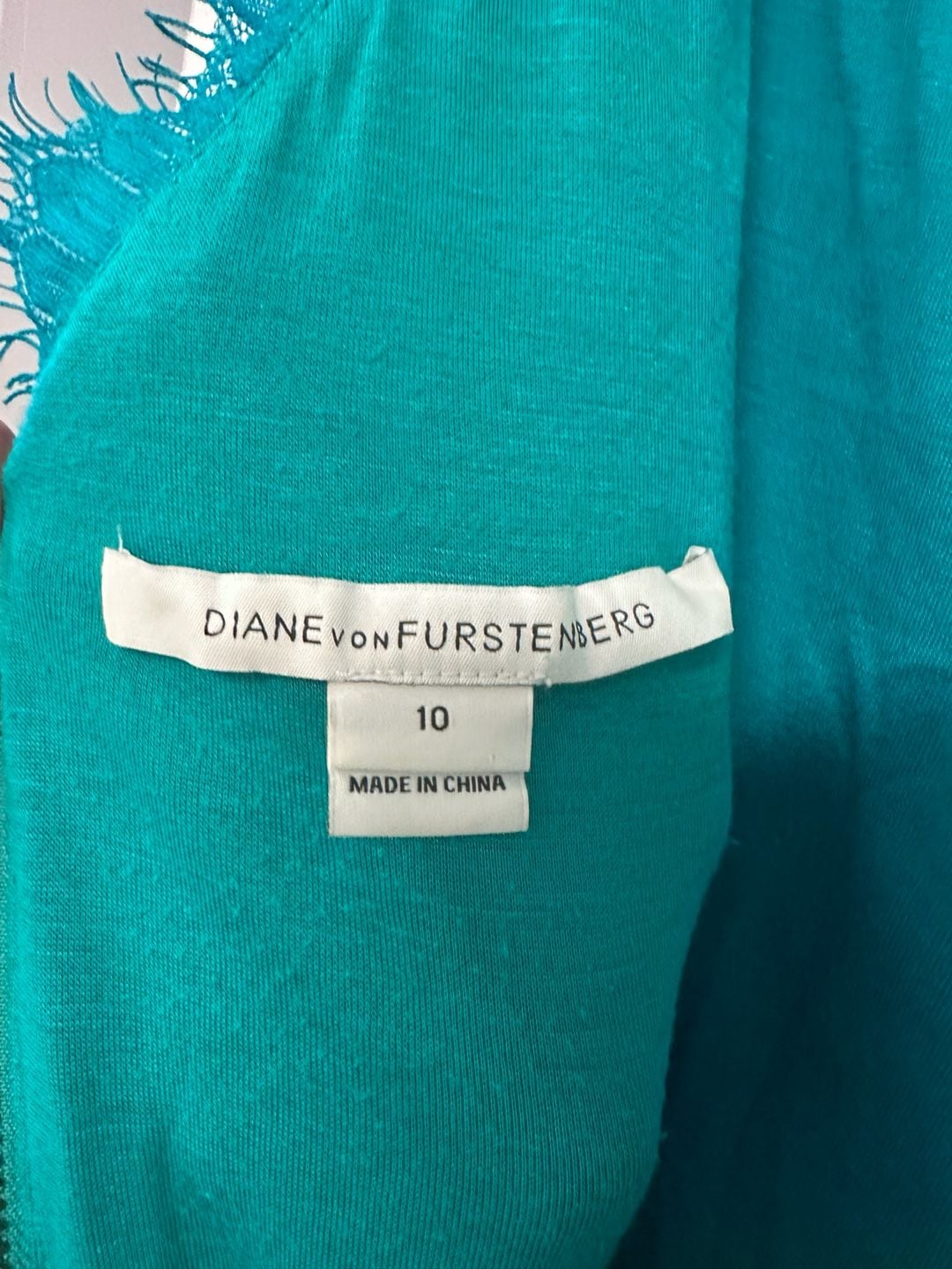 Diane Von Furstenberg Teal Lace Three-Quarter Sleeve Cocktail Dress Size 10 2