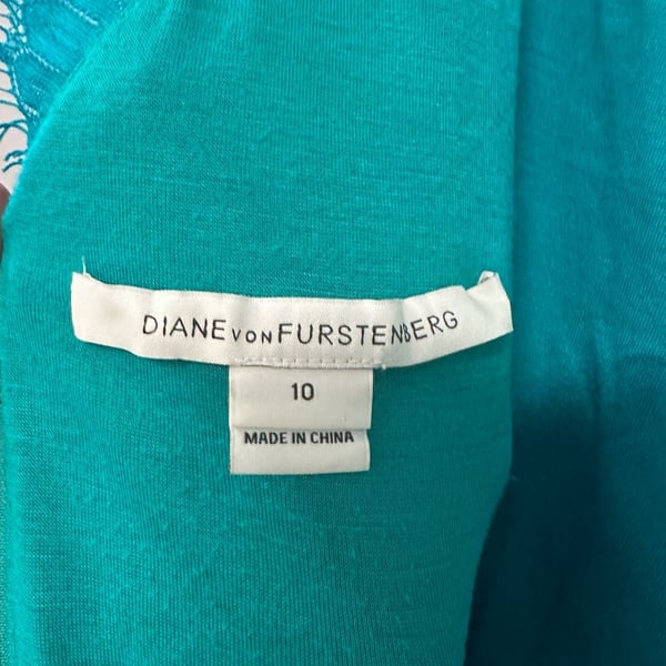 Diane Von Furstenberg Teal Lace Three-Quarter Sleeve Cocktail Dress Size 10