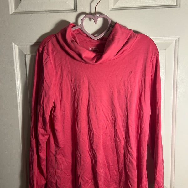L.L.Bean Women's Supima Cotton Long Sleeve Cowl Neck Tunic Shirt Pink