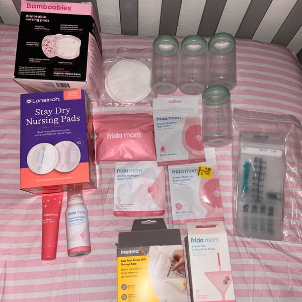 Frida Mom, Medela, Lansinoh, and Bamboobies Postpartum and Breastfeeding Essentials Bundle