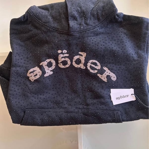 Sp5der Black Rhinestone Hoodie