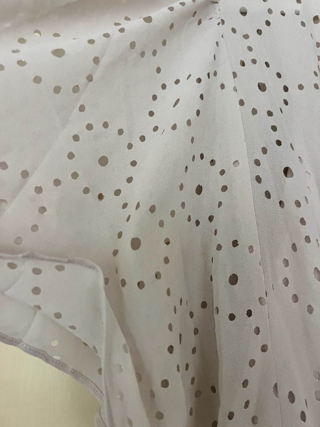 Lovestitch Women's Beige Perforated Dot Pattern Smocked Waist Midi Dress Size L 5