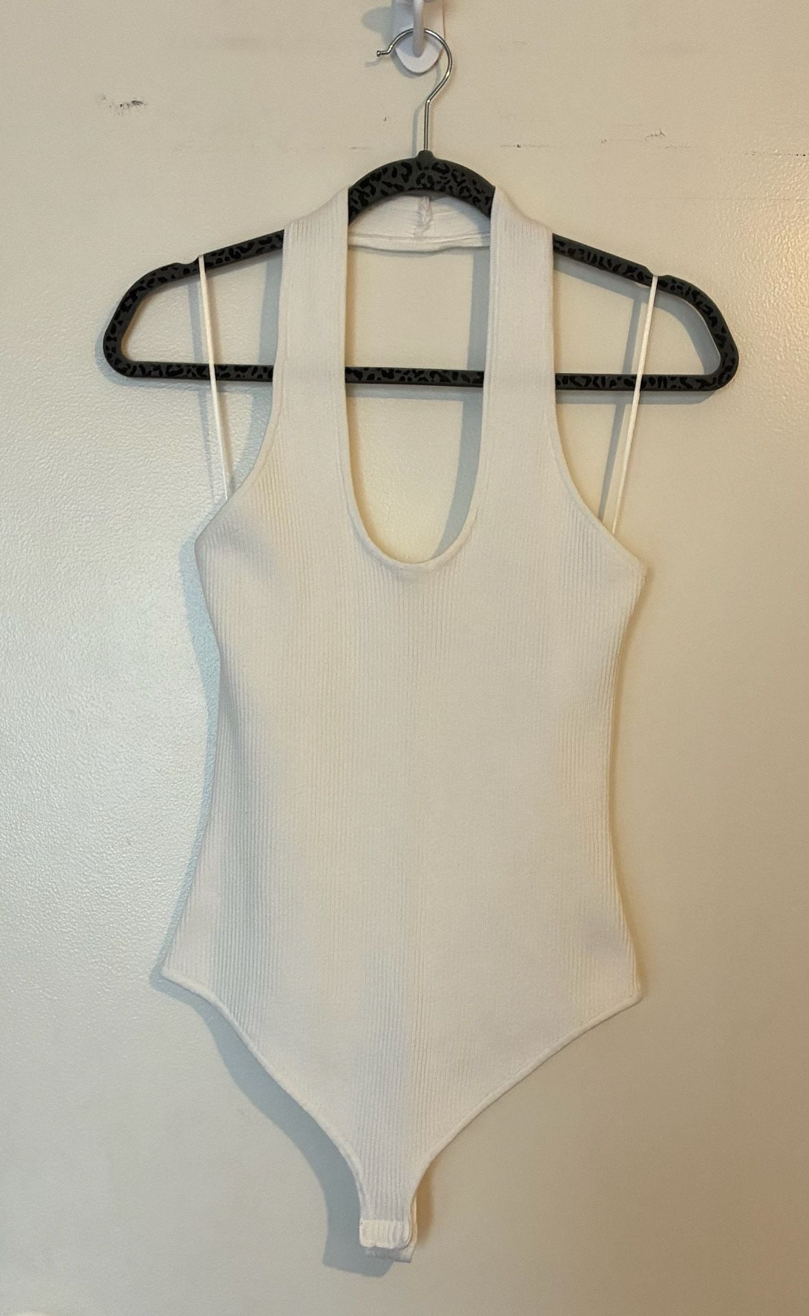 Bar III Women's White Ribbed Halter Bodysuit 2