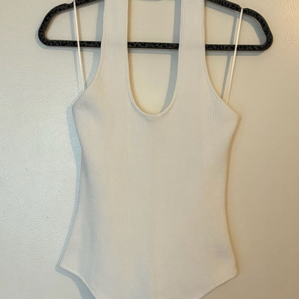 Bar III Women's White Ribbed Halter Bodysuit