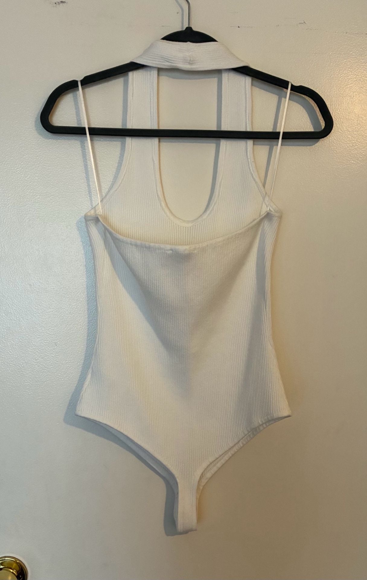 Bar III Women's White Ribbed Halter Bodysuit 3