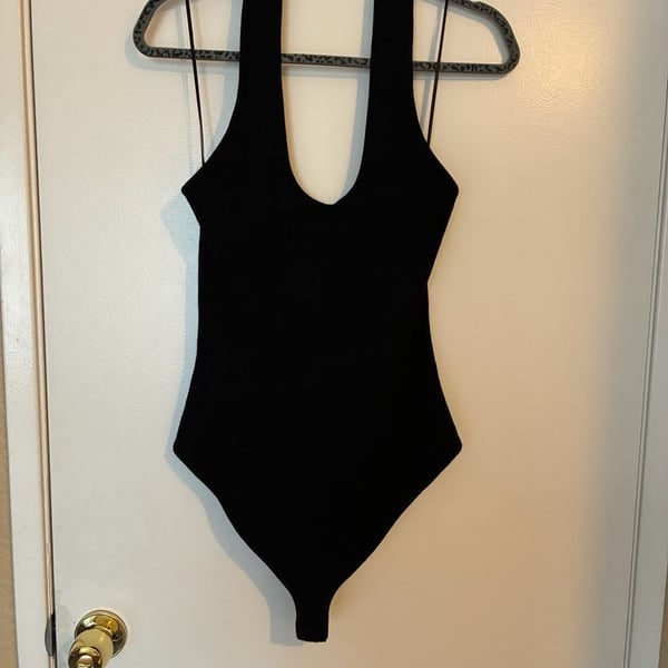 Bar III Black Ribbed Halter Bodysuit