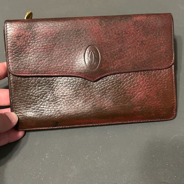 Vintage Must de Cartier Bordeaux Leather Flap Clutch Bag
