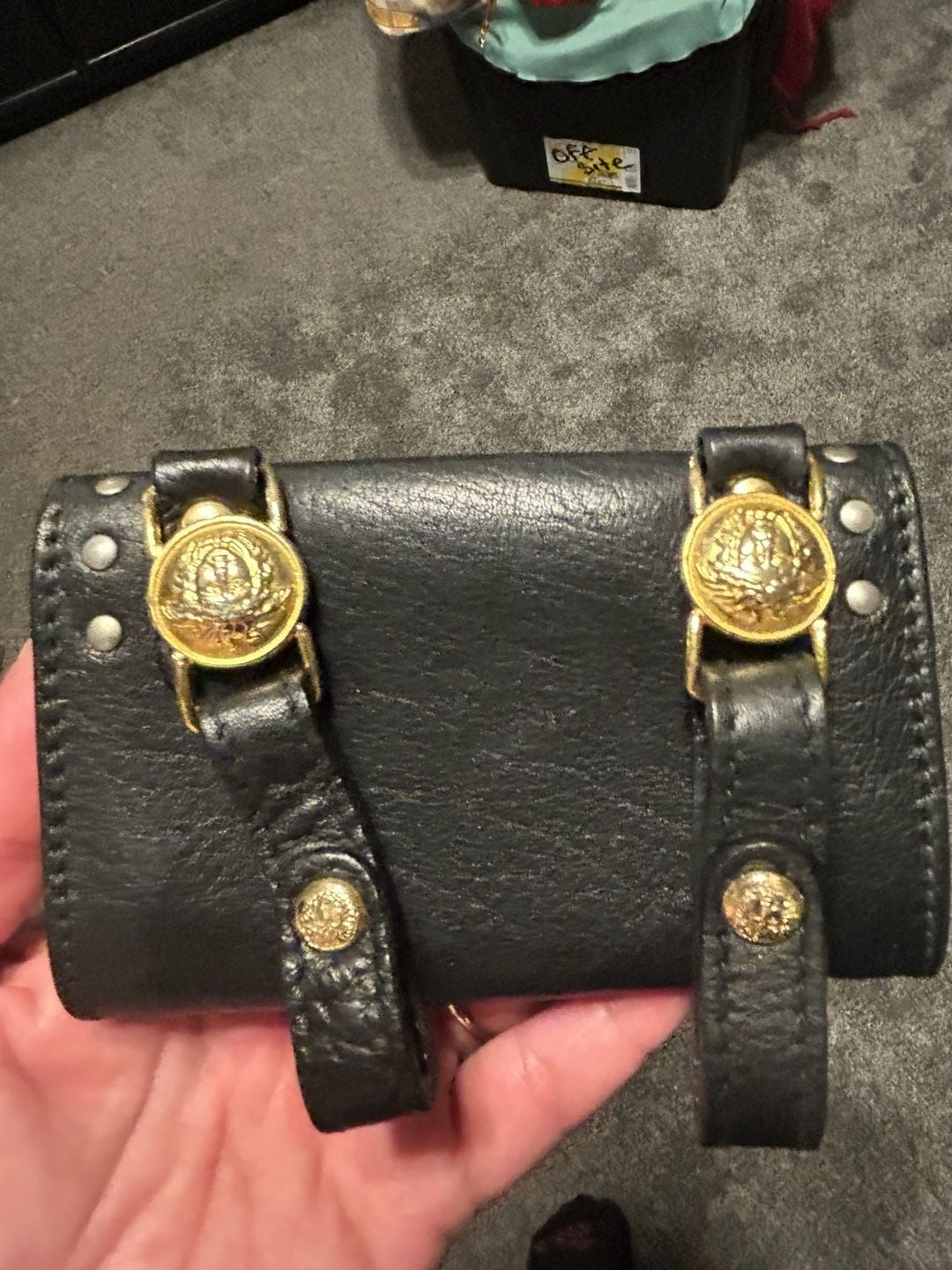 Vintage Gianni Versace F/W 1994 Studded Black Leather Mini Belt Bag with Medusa 4