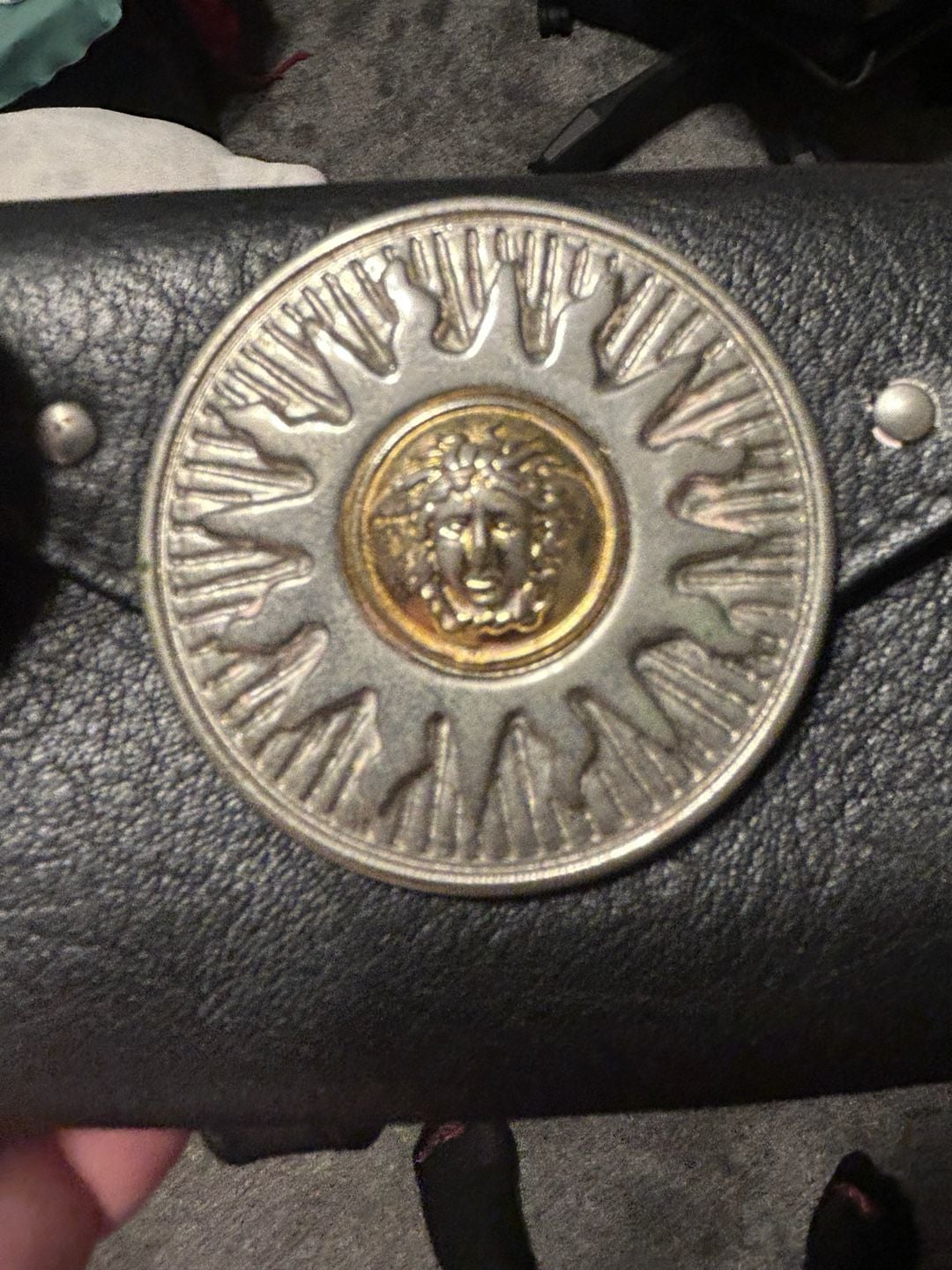 Vintage Gianni Versace F/W 1994 Studded Black Leather Mini Belt Bag with Medusa 6