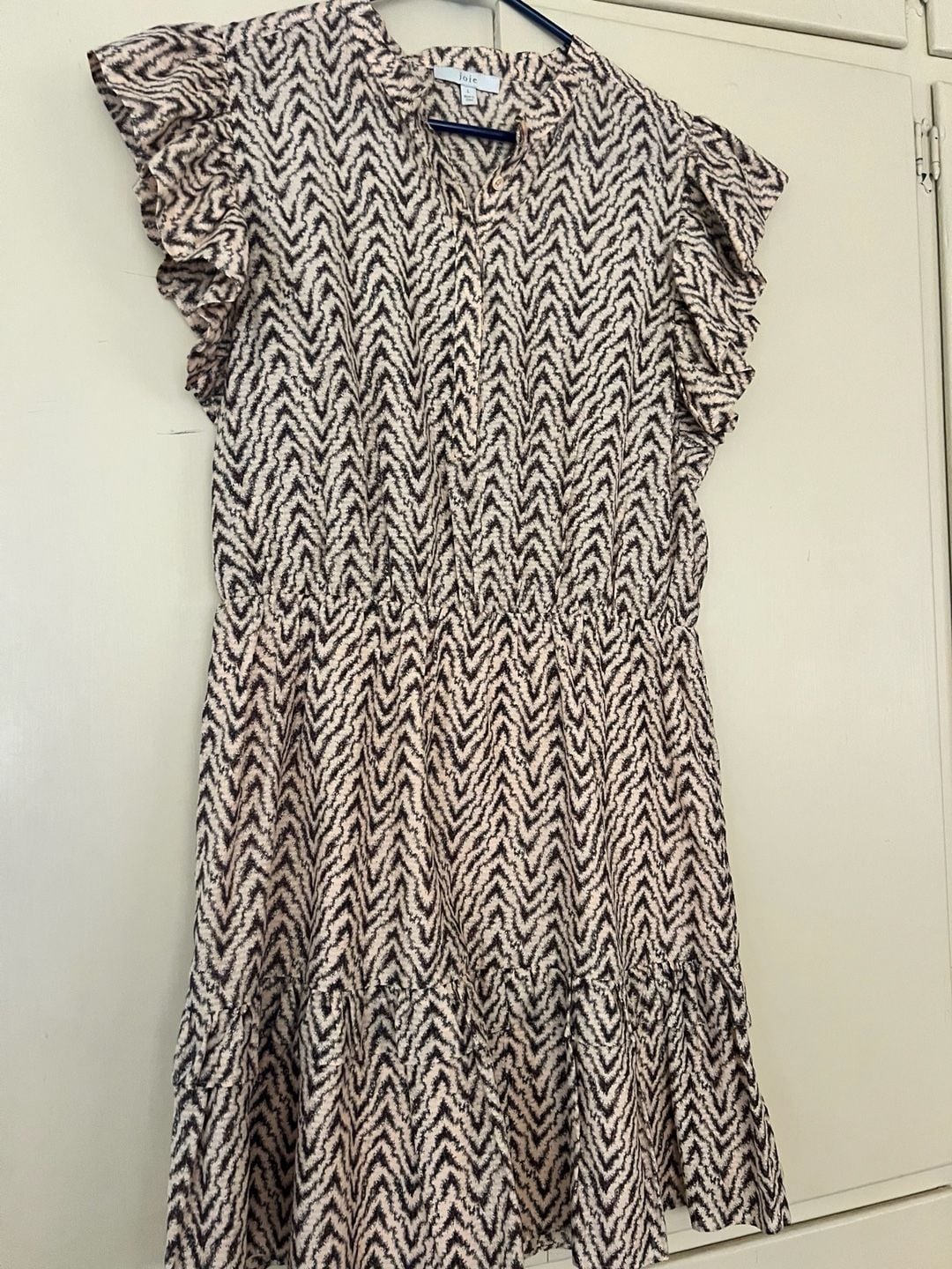 Joie Krystina C Chevron Print Ruffle Sleeve Mini Dress Size L 3