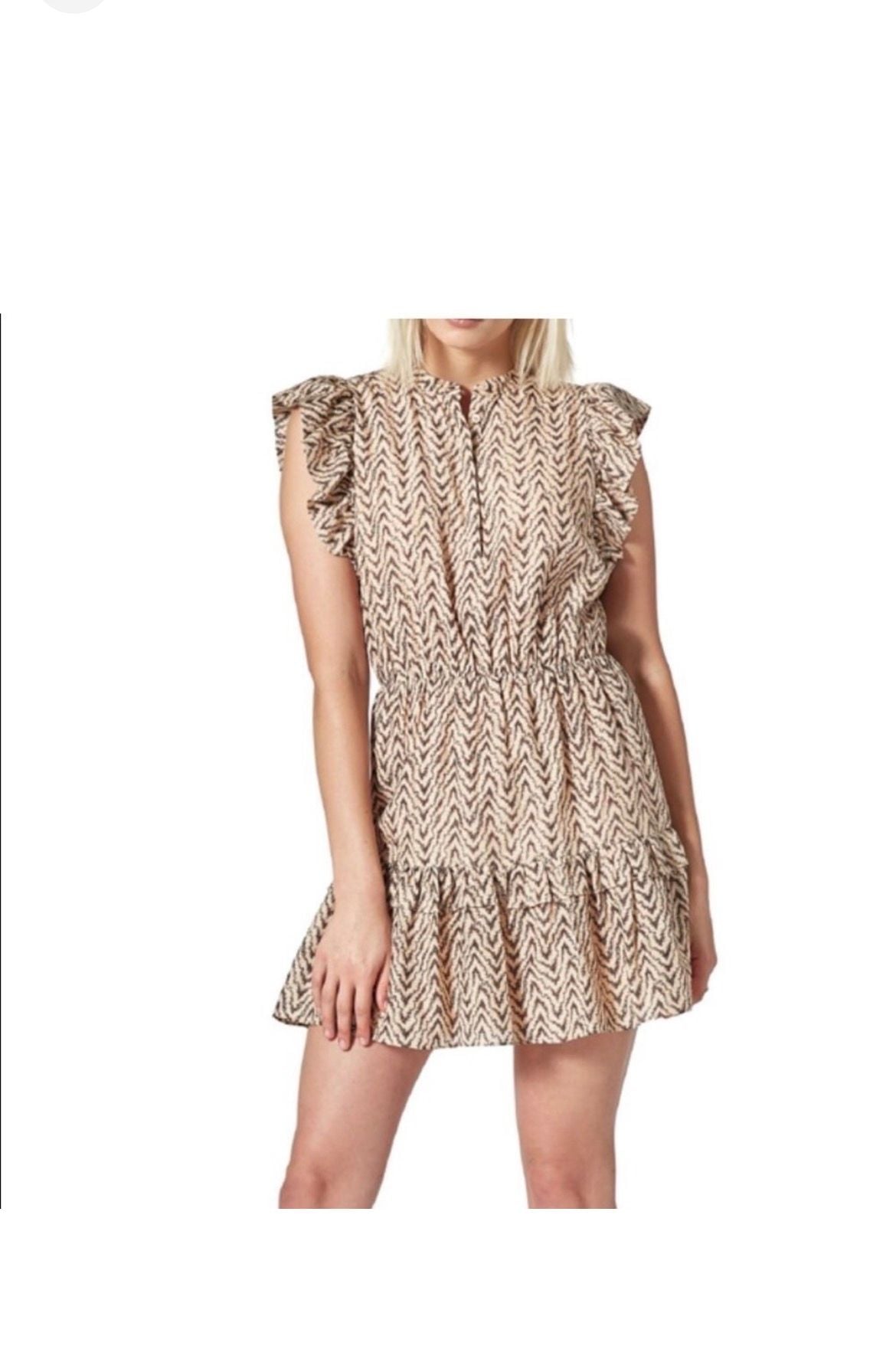 Joie Krystina C Chevron Print Ruffle Sleeve Mini Dress Size L 2