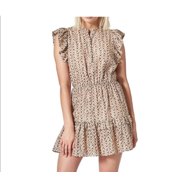 Joie Krystina C Chevron Print Ruffle Sleeve Mini Dress Size L