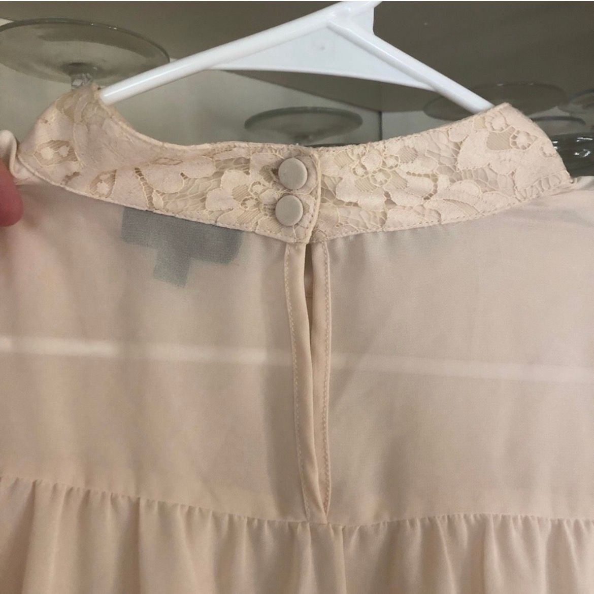 Topshop Cream Chiffon Blouse with Lace Panel Inset and Button Cuffs 4