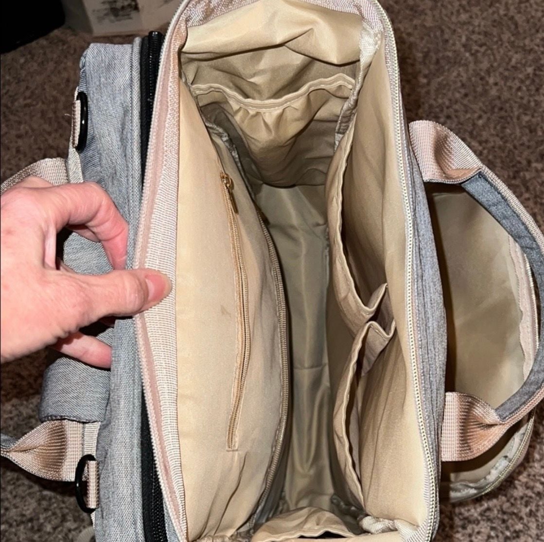 3-in-1 Foldable Baby Diaper Backpack with Portable Changing Station, Gray 5