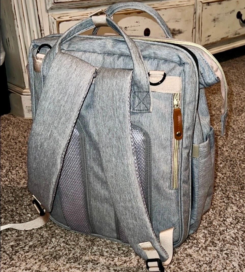 3-in-1 Foldable Baby Diaper Backpack with Portable Changing Station, Gray 3