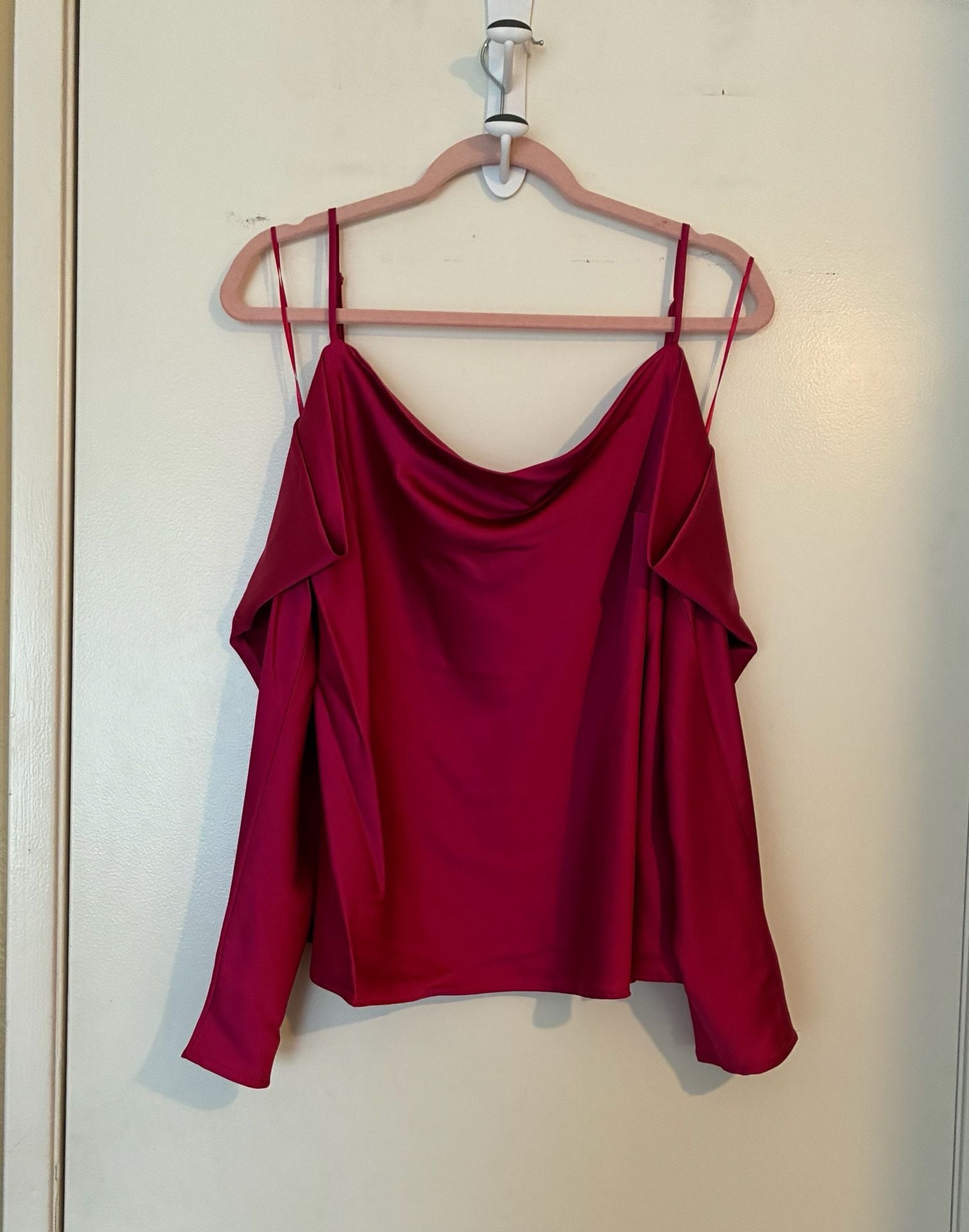 I.N.C. International Concepts Hot Pink Satin Cold Shoulder Cowl Neck Blouse Long Sleeve 2