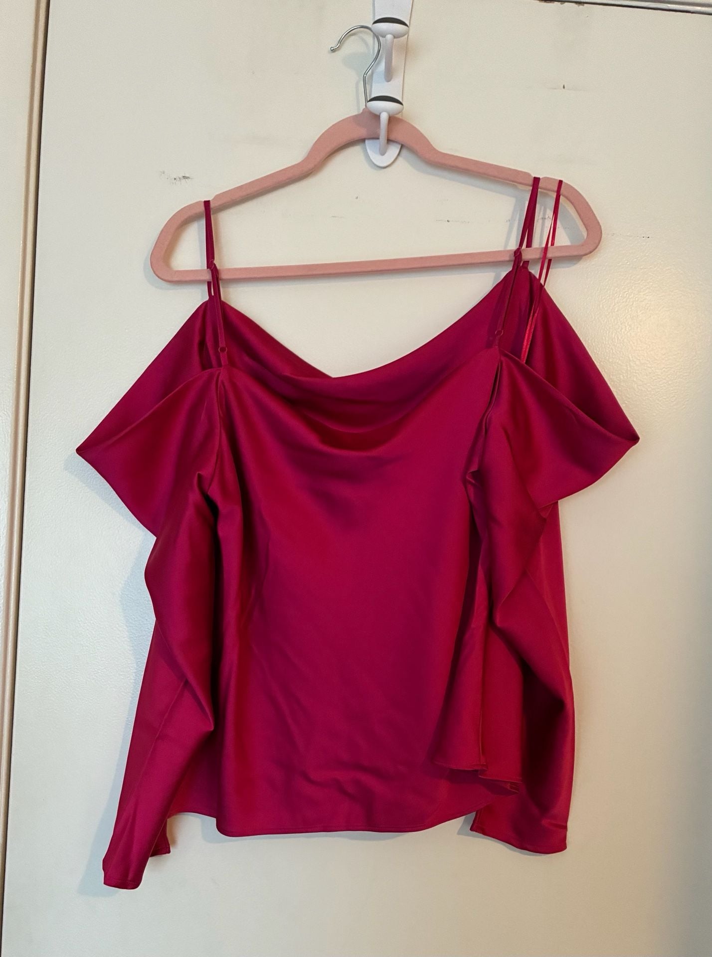 I.N.C. International Concepts Hot Pink Satin Cold Shoulder Cowl Neck Blouse Long Sleeve 3
