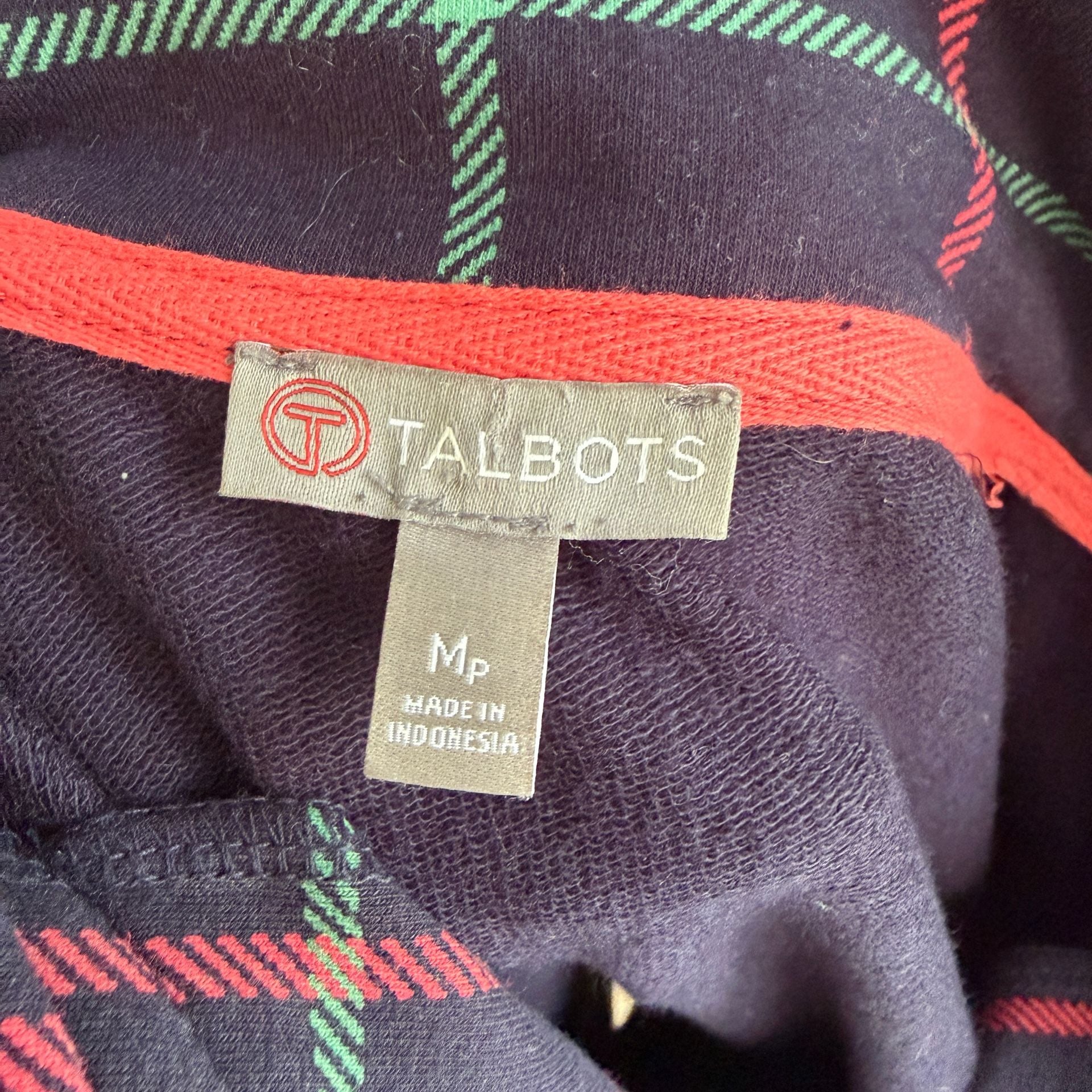 T by Talbots Navy Blue Windowpane Plaid Quarter Zip Pullover 4