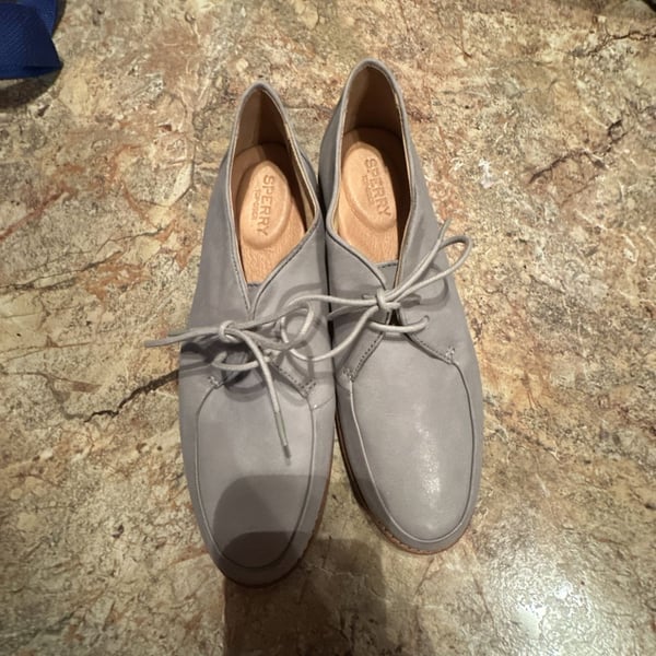 Sperry STS82052 Women's Grey Leather Lace-Up Loafer Shoes