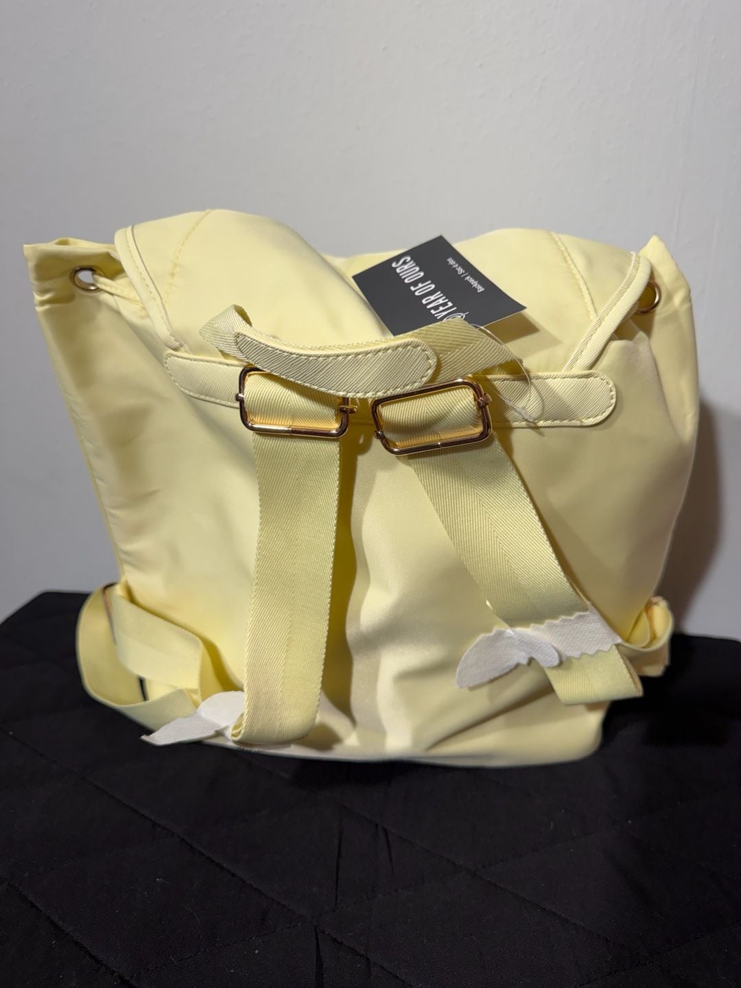 Year of Ours Nylon Drawstring Lightweight Backpack in Butter Yellow 4