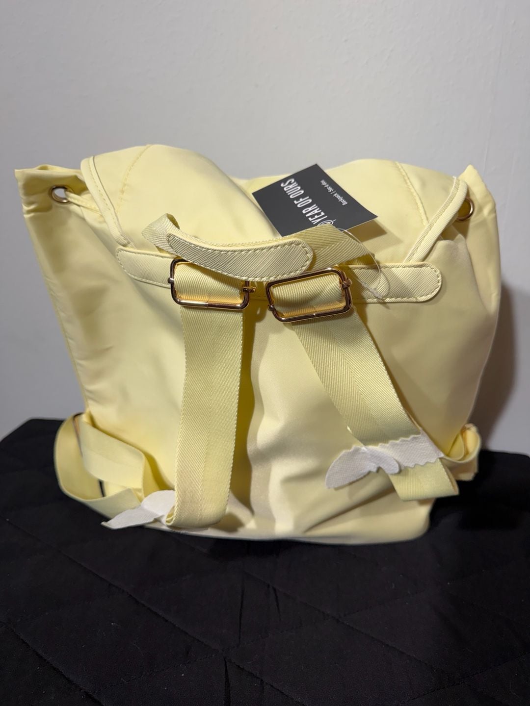 Year of Ours Nylon Drawstring Lightweight Backpack in Butter Yellow 5