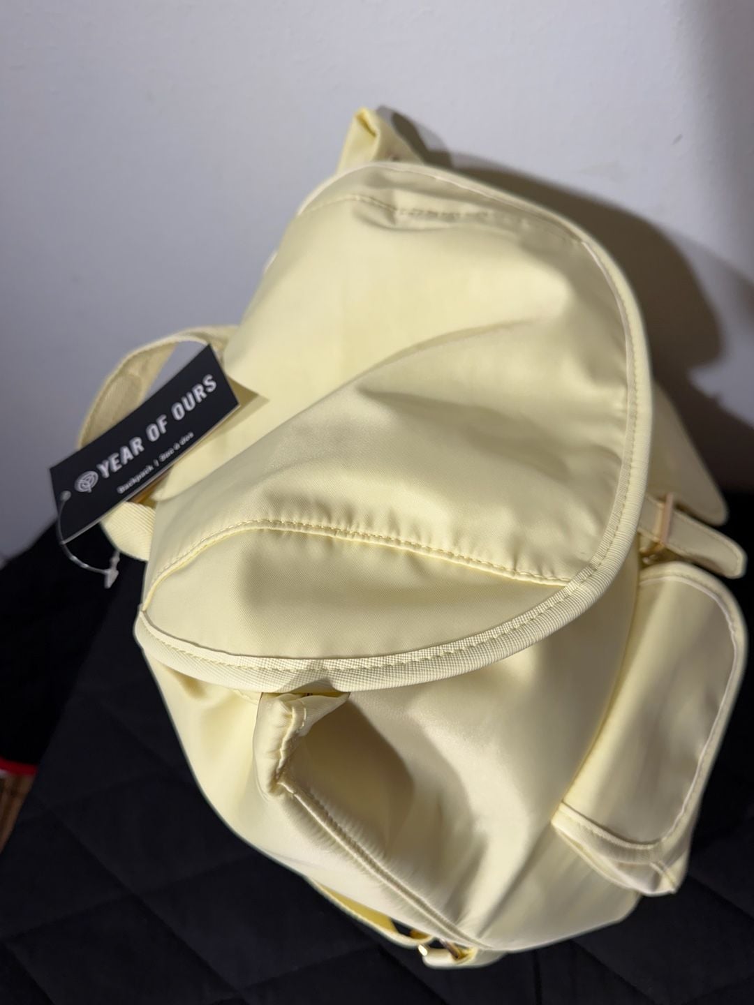 Year of Ours Nylon Drawstring Lightweight Backpack in Butter Yellow 7