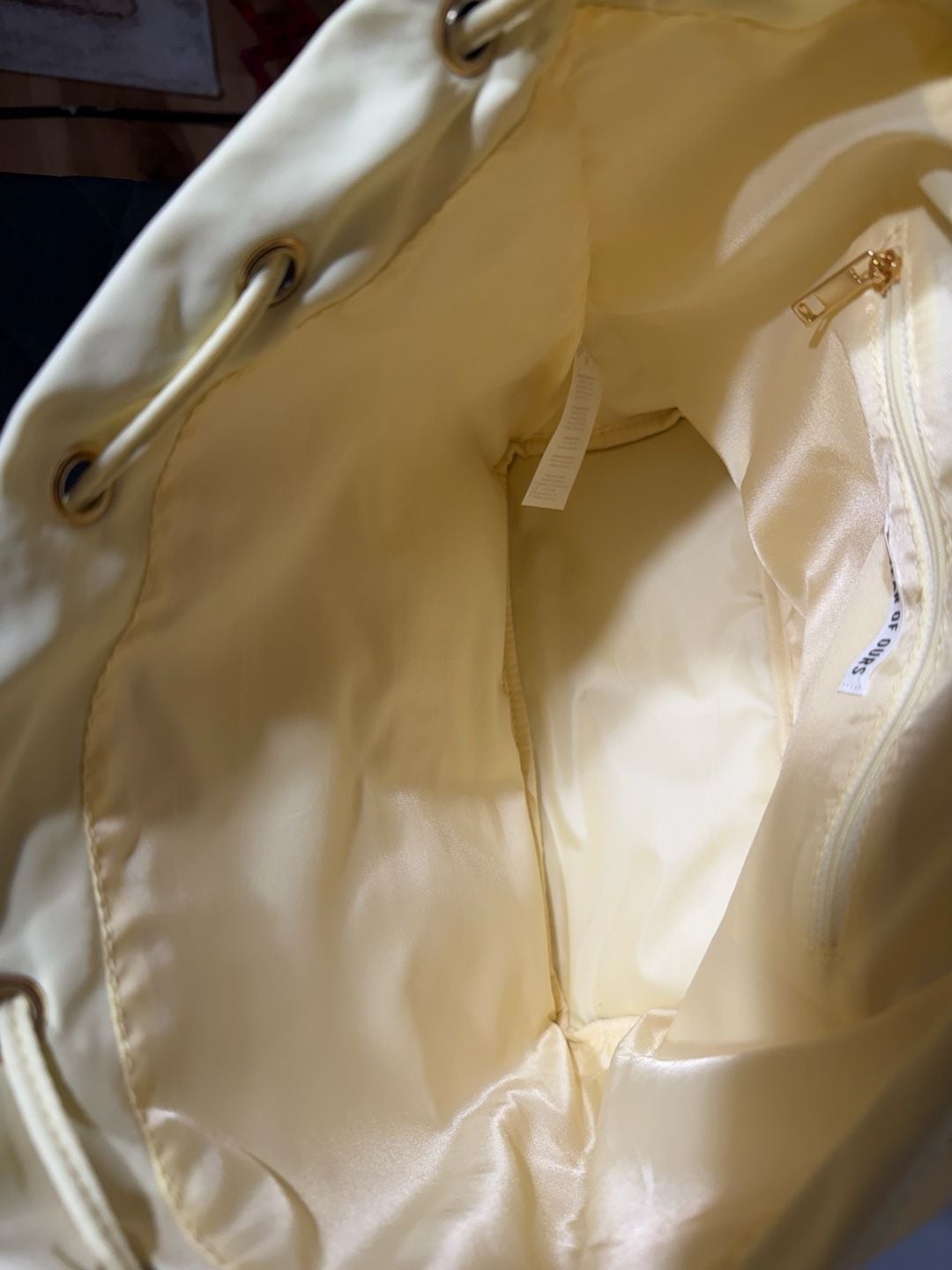 Year of Ours Nylon Drawstring Lightweight Backpack in Butter Yellow 12